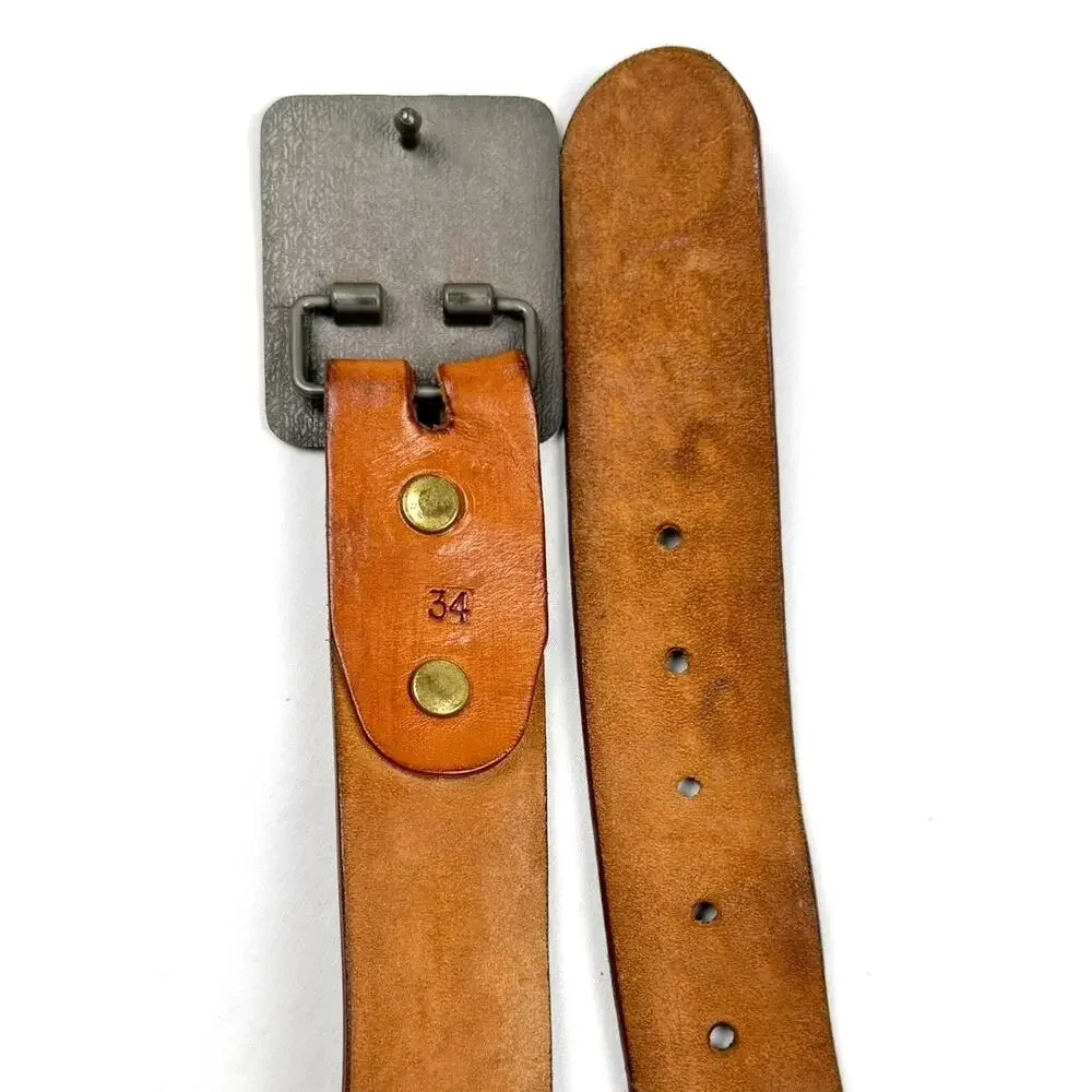Vintage Boy Scouts Fleur-de-Lis Belt Embossed Leather Brass Buckle Men’s 34